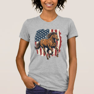 Camiseta Vectorial de Caballo Patriótico Vintage D