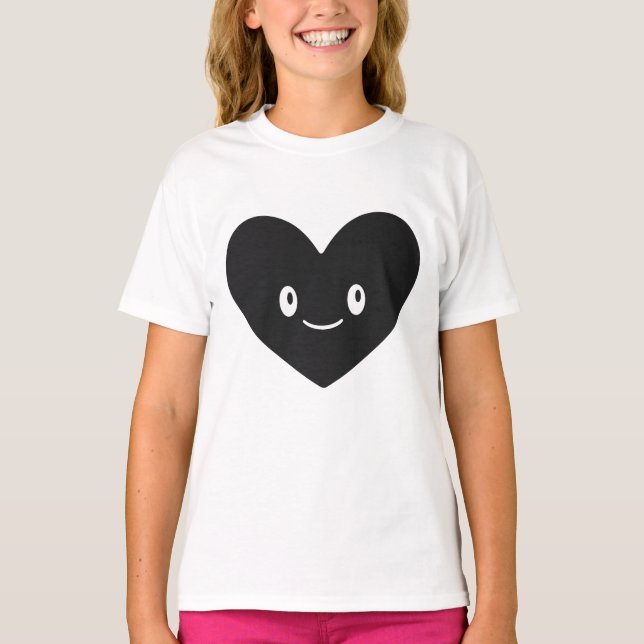 Camiseta Vectorial de Corazón Negro Sonriente (Anverso)