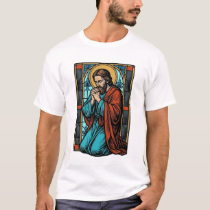 Camiseta vectorial de figura religiosa orando vint