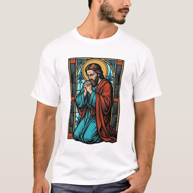 Camiseta vectorial de figura religiosa orando vint (Anverso)