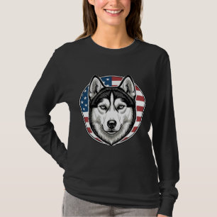 Camiseta vectorial de perro patriótico Husky Vinta