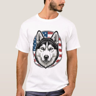 Camiseta vectorial de perro patriótico Husky vinta