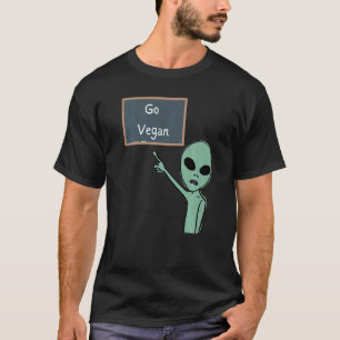 Camiseta Vegan Alien Apuntando a Chalkboard No Coman Carne