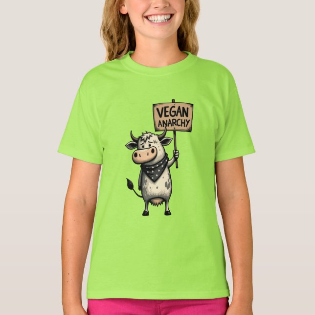 Camiseta Vegan Anarchy – Rebel Cow Protest (Anverso)