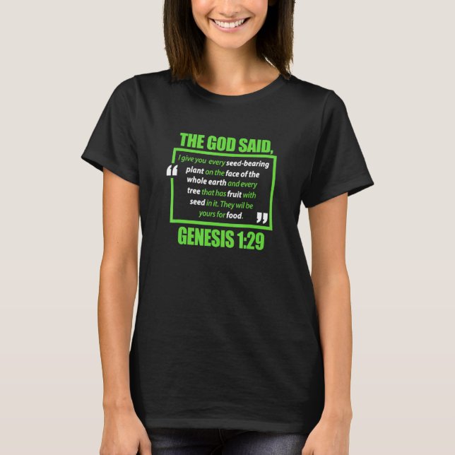 Camiseta Vegan El Dios Dijo Génesis Vegetariano Pla (Anverso)