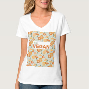 Camiseta ¡Vegan! Flores retro de los años 70 apagadas