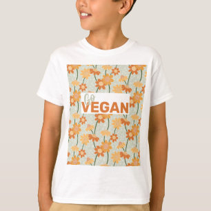 Camiseta ¡Vegan! Flores retro de los años 70 apagadas