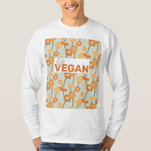 Camiseta ¡Vegan! Flores retro de los años 70 apagadas