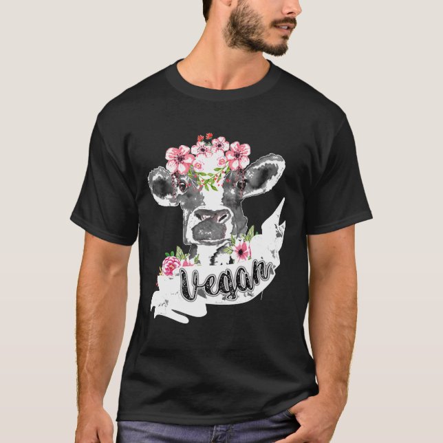 Camiseta Vegan Funny Cow Con Cabeza De Flor (Anverso)