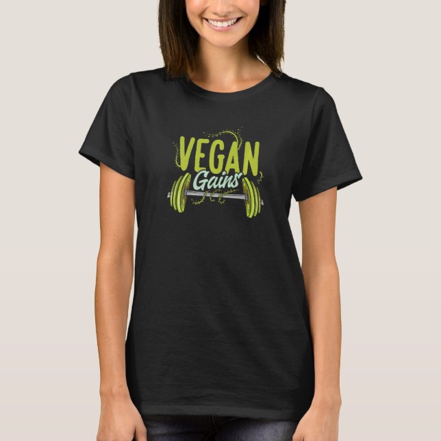 Camiseta Vegan Gains Vegetarian Bodybuilder Veggie Bodybuil (Anverso)