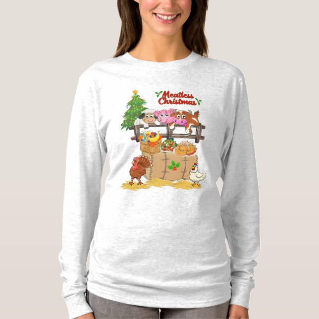 Camiseta Vegan Meatless Navidades Long Sleeve Tee (Anverso)