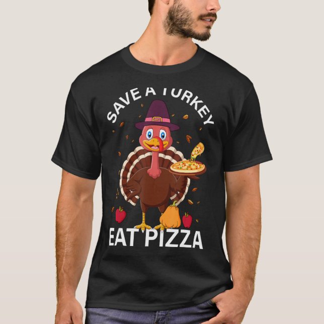Camiseta Vegan Save A Turkey Eee Pizza (Anverso)