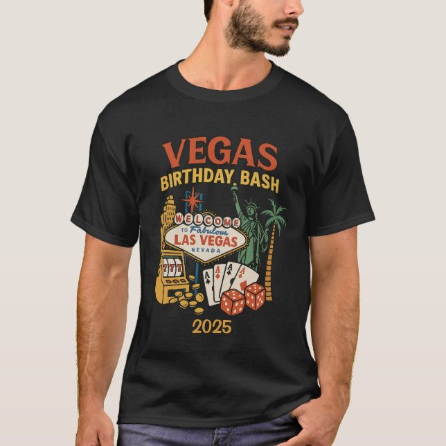 Camiseta Vegas Birthday Bash Personalizado Fecha y Fiesta (Anverso)