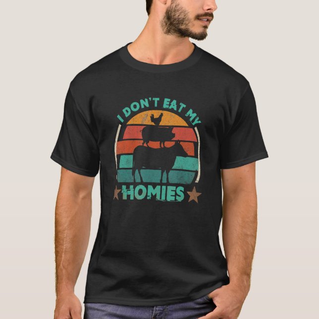 Camiseta Vegetarian I Don't Eat My Homies   Vegan Retro (Anverso)