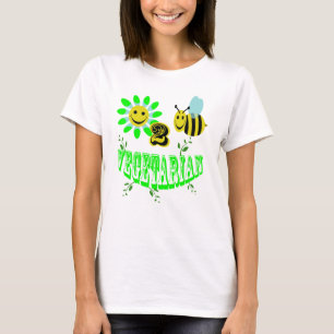 Camiseta vegetariano feliz de 2 abejas