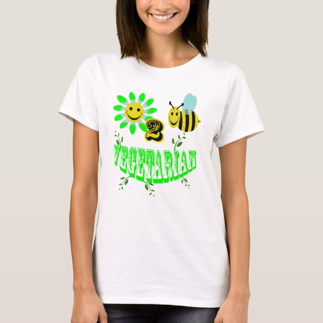 Camiseta vegetariano feliz de 2 abejas (Anverso)
