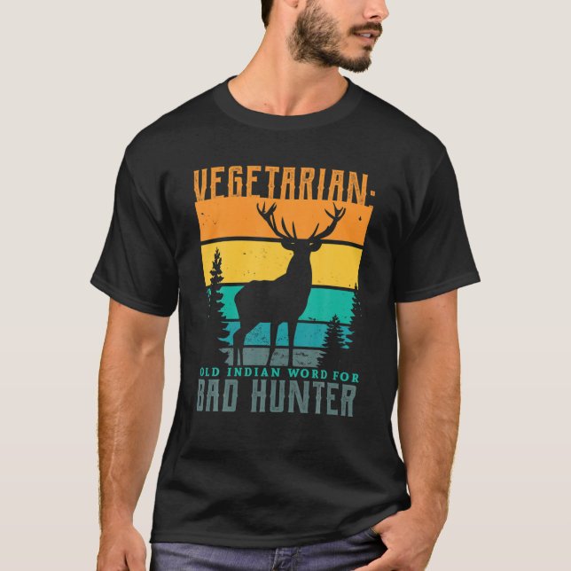 Camiseta Vegetariano Viejo Palabra Indio Para La Caza De Ma (Anverso)