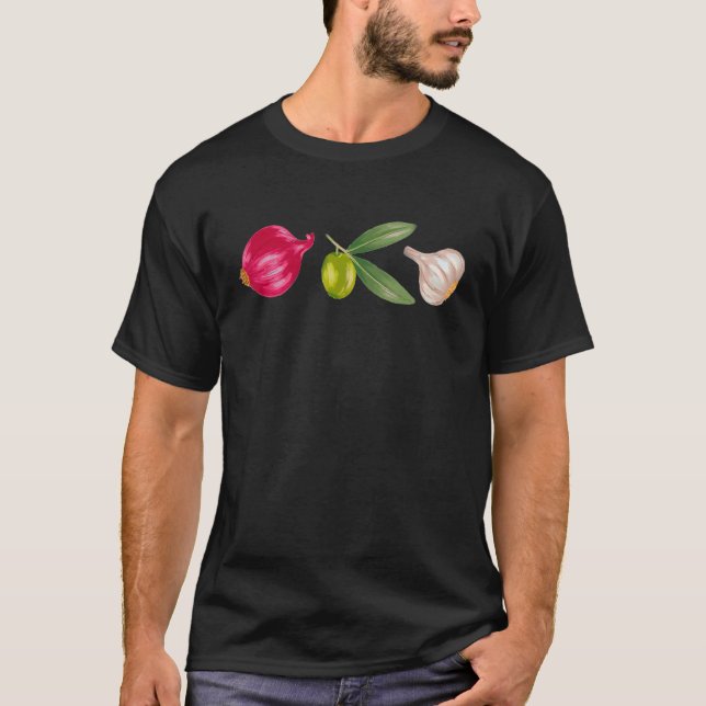 Camiseta Veggies for Cooking  Onion Olive Garlic (Anverso)