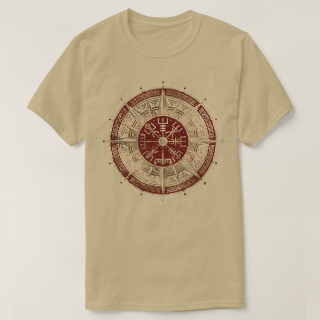 Camiseta Vegvisir Viking Compass Black and red Leather y (Diseño del anverso)