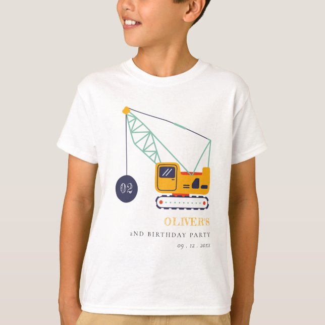 Camiseta Vehículo Cute Construction Crane Cualquier Cumplea (Anverso)
