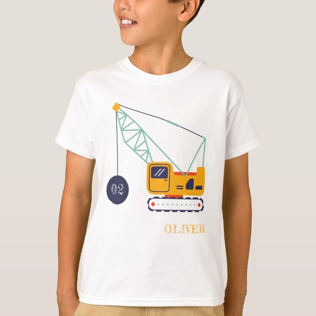 Camiseta Vehículo Cute Construction Crane Cualquier Cumplea (Anverso)
