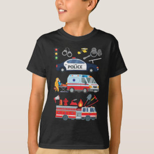 Camiseta Vehículo de la policía infantil incendia ambulanci