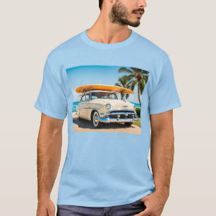 Camiseta Vehículo vintage en la playa con tabla de surf