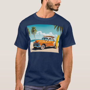 Camiseta Vehículo vintage en la playa con tabla de surf