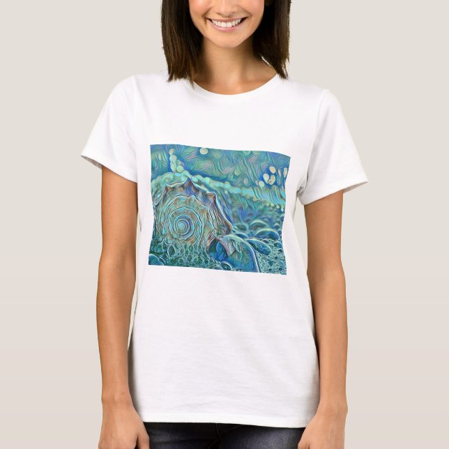 Camiseta Vela azul en la pintura al mar espumosa (Anverso)