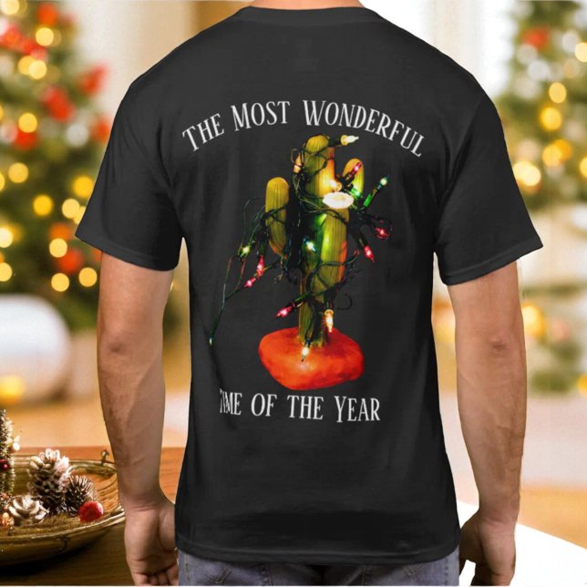 Camiseta Vela de cactus con luces navideñas festivas (funny cactus candle with Christmas lights t-shirt)