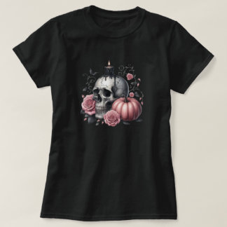 Camiseta Vela de cráneo Pastel Goth con rosas y té de calab