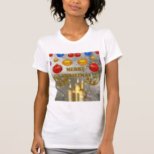 Camiseta Velas del navidad del oro y de la plata y bulbos