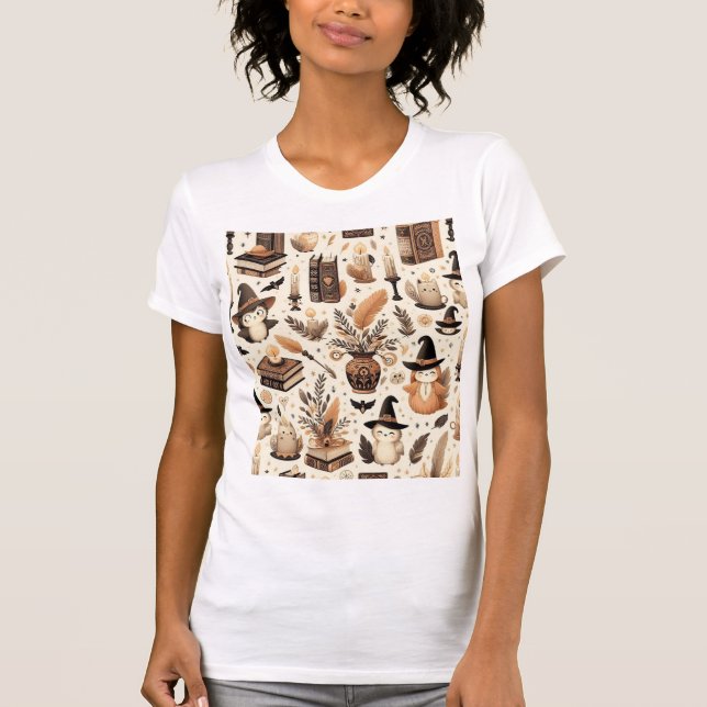 Camiseta Velas y Libros Cute Witchcore – Familiar de Otoño  (Anverso)