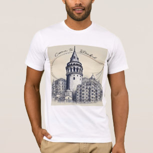 Camiseta Ven a Estambul   Arte de dibujo de la torre de Gál