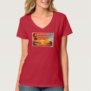 Camiseta Ven a la Costa Mujer Cuello en V Oscuro