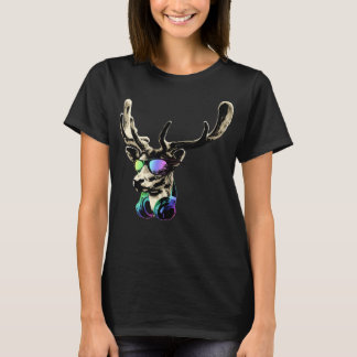 Camiseta Venado Con Gafas De Sol Y Auriculares Música Veran