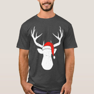 Camiseta Venado Con Navidades De Santa Hat Caza Pajama