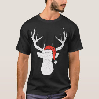 Camiseta Venado con Navidades de Santa Hat cazando regalos