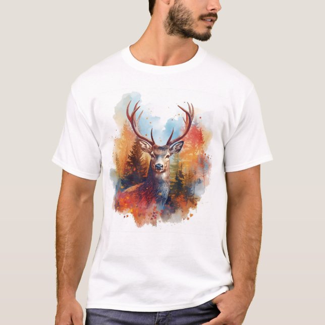 Camiseta Venado en un bosque otoñal (Anverso)