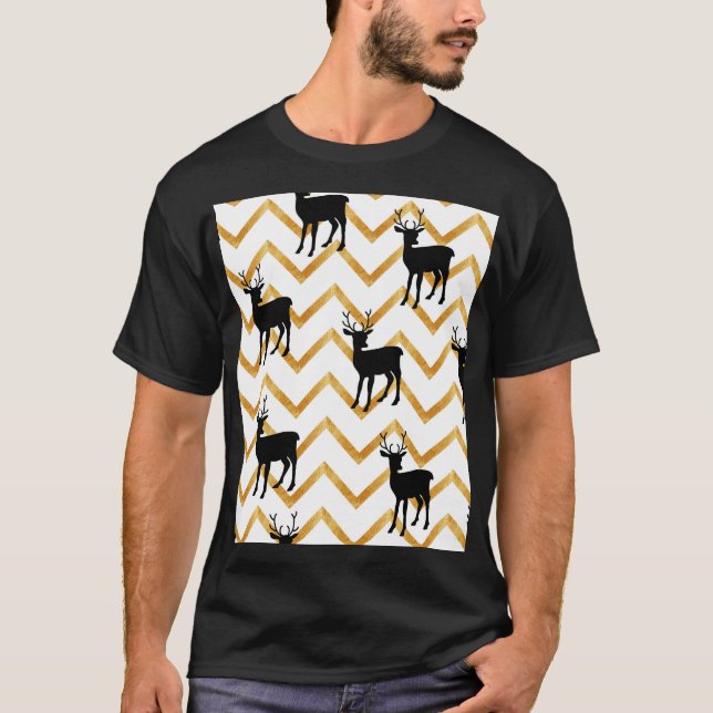 Camiseta Venado negro, patrón de textura dorada. (Anverso)