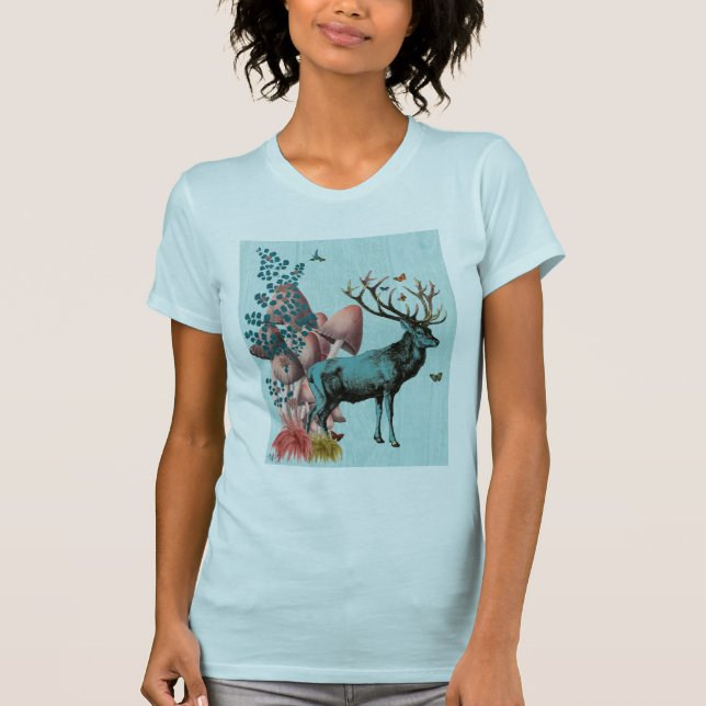 Camiseta Venado turquesa en el bosque de champiñones 2 (Anverso)