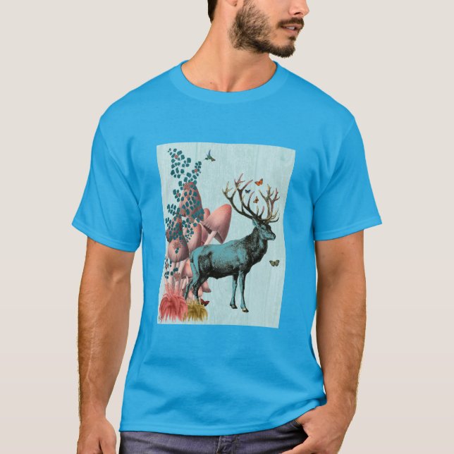 Camiseta Venado turquesa en el bosque de champiñones 2 (Anverso)