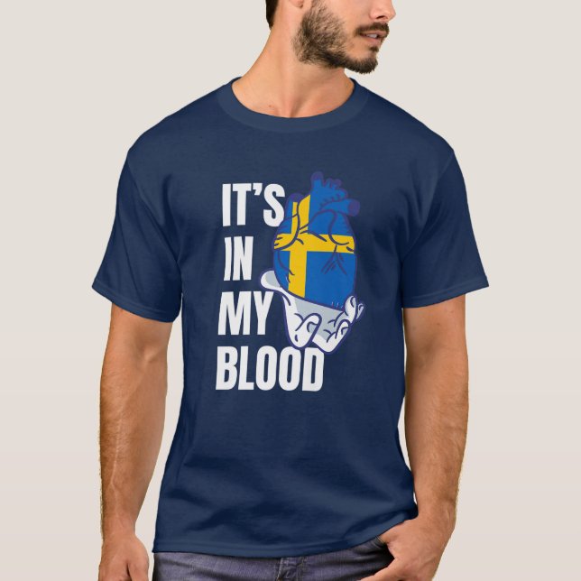 Camiseta Venas de sangre del corazón de la bandera sueca da (Anverso)