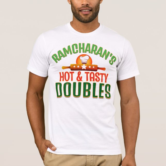 Camiseta Vendedor de DOUBLES – Comida Callejera Caliente y  (Anverso)