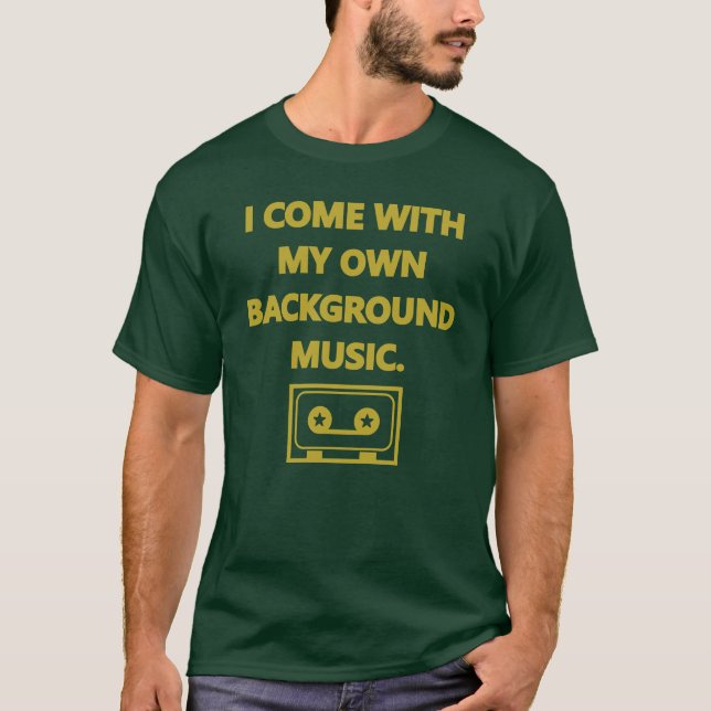 Camiseta Vengo con mi propia música de fondo verde amarillo (Anverso)