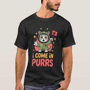 Camiseta Vengo en Gatos Alien Purrs Divertido Gato Alien
