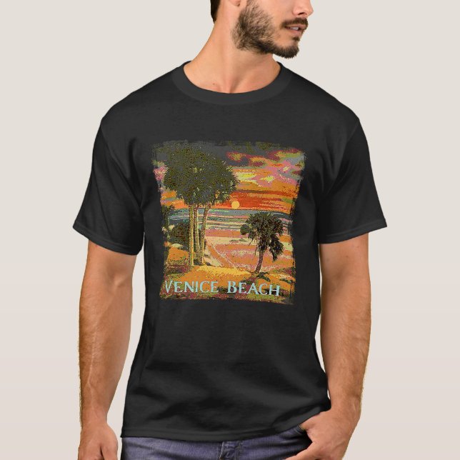 Camiseta Venice Beach CA Sunset Palm Tree Beach Retro Vinta (Anverso)
