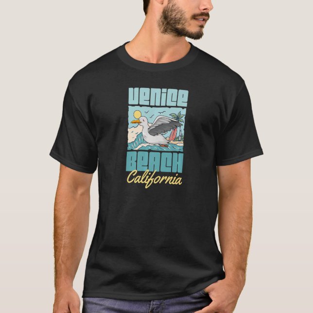Camiseta Venice Beach California Seagull Surf Ocean Sunset (Anverso)