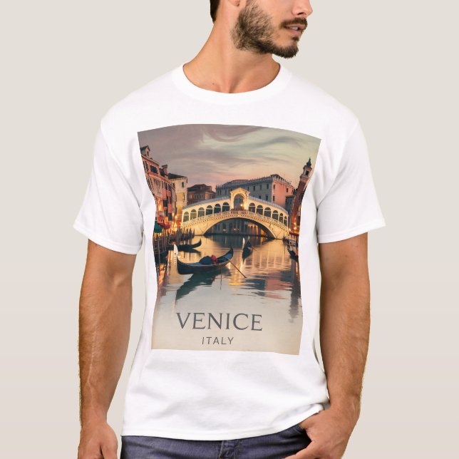 Camiseta Venice Italy Vacation Canal Bridge Twilight Retro (Anverso)