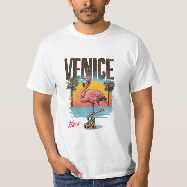 Camiseta Venice Vibes Flamingo Retro Beach California Tropi (Anverso)
